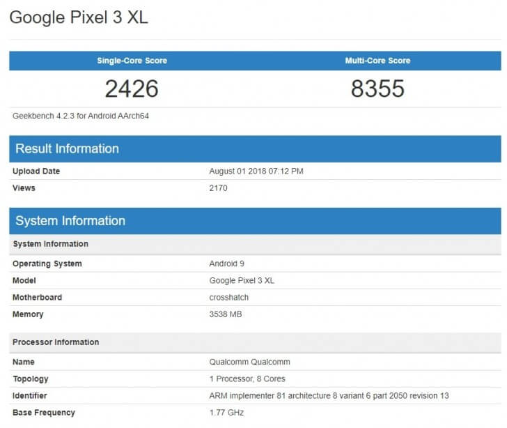 google pixel 3xl specs leaked