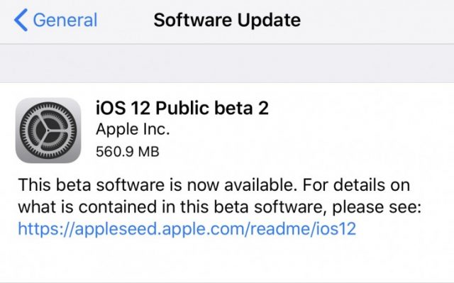 iOS 12 Public Beta 2